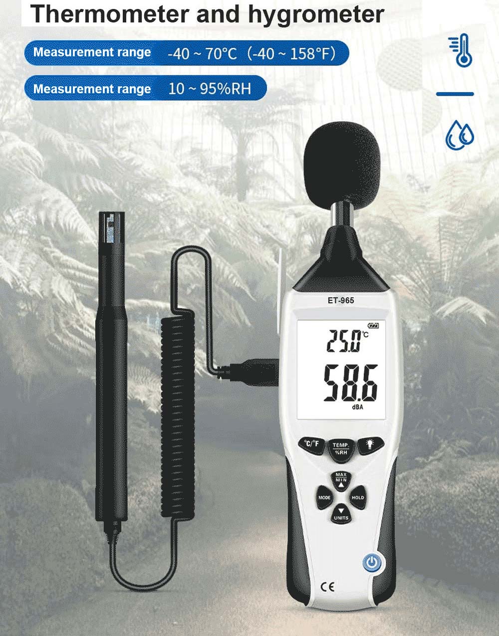 ET-965 5 in 1 Multifunction Environment Meter with Sound Level Meter, Light Meter, Humidity, and Temperature Fuction 2