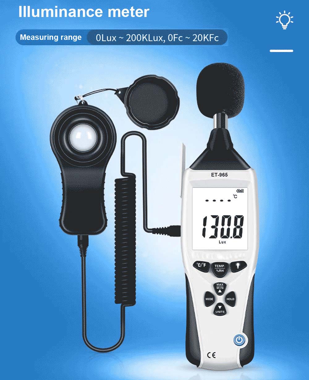 ET-965 5 in 1 Multifunction Environment Meter with Sound Level Meter, Light Meter, Humidity, and Temperature Fuction 4