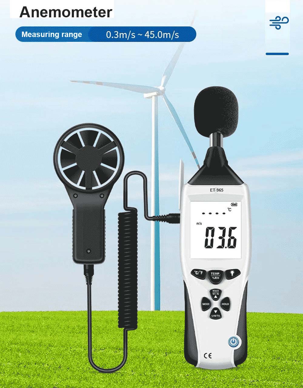 ET-965 5 in 1 Multifunction Environment Meter with Sound Level Meter, Light Meter, Humidity, and Temperature Fuction