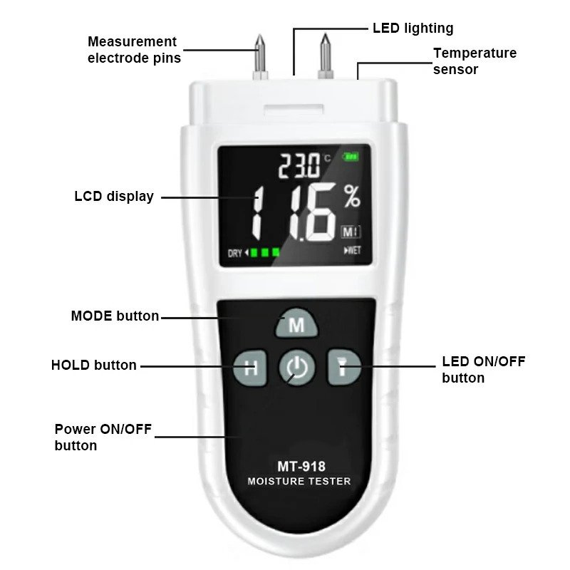 MT-918 New Digital Wood Moisture Meters for Various Materials (2)