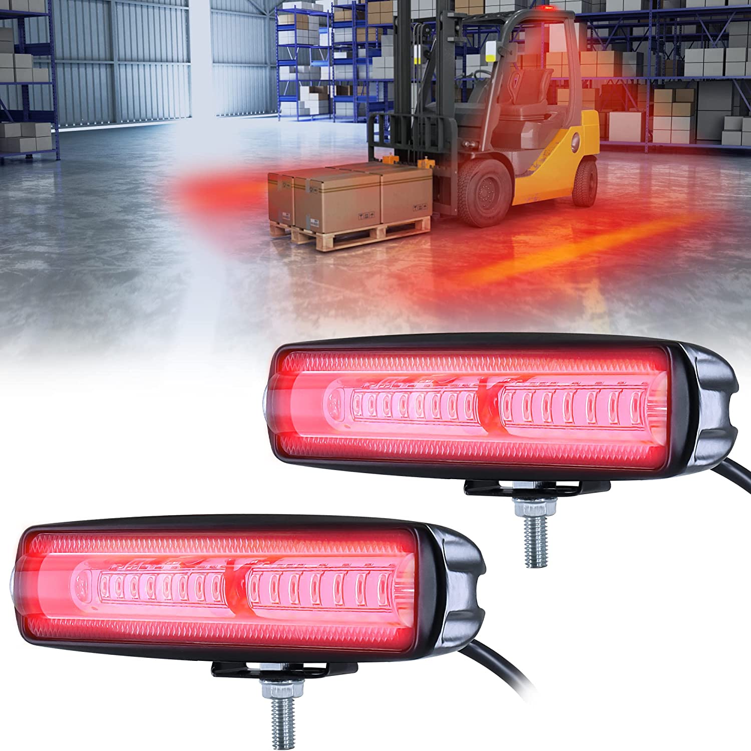 eTzone Upgrade Red LED Forklift Light 2 Pack Warehouse Warning Light Truck Safety Light Zone Warning Lights (30W, DC 12-80V)